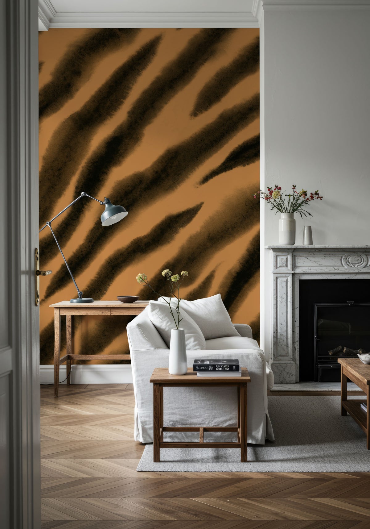 Watercolor Tiger Stripes, Warm Mural Wallpaper - room preview 06