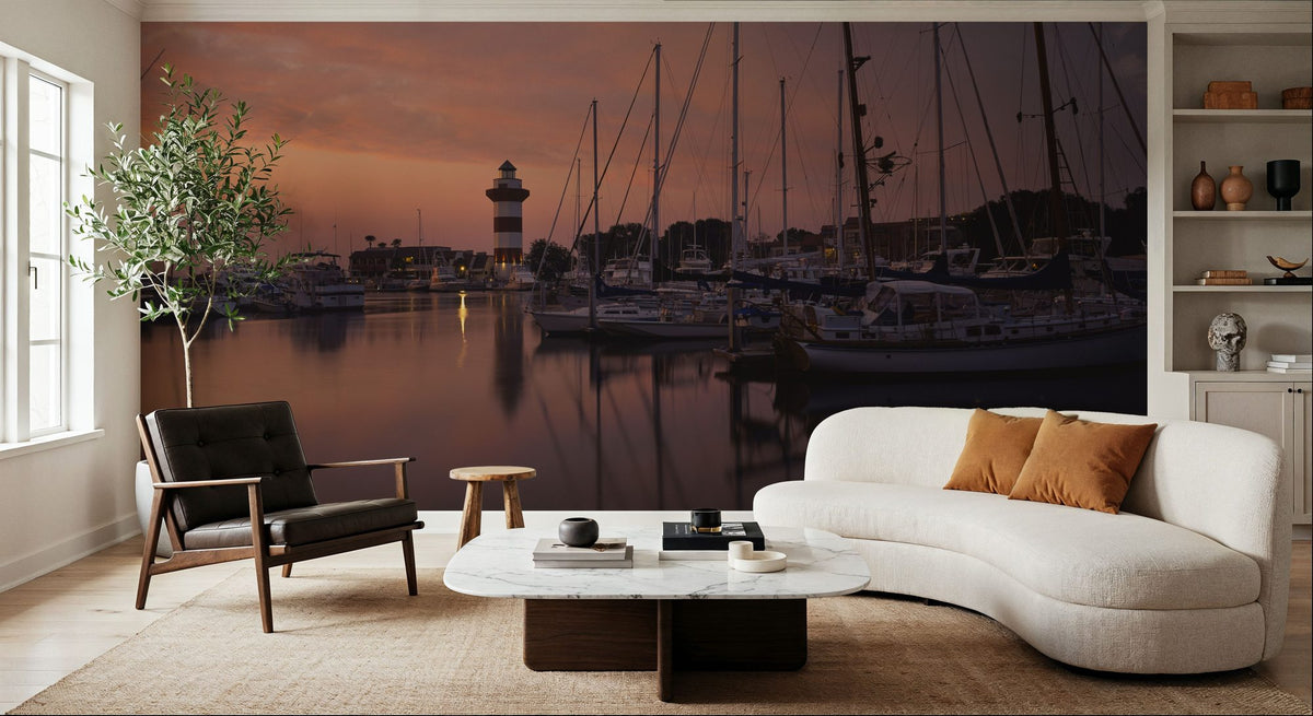 Harbor Lighthouse Sunset Mural Wallpaper - room preview 06