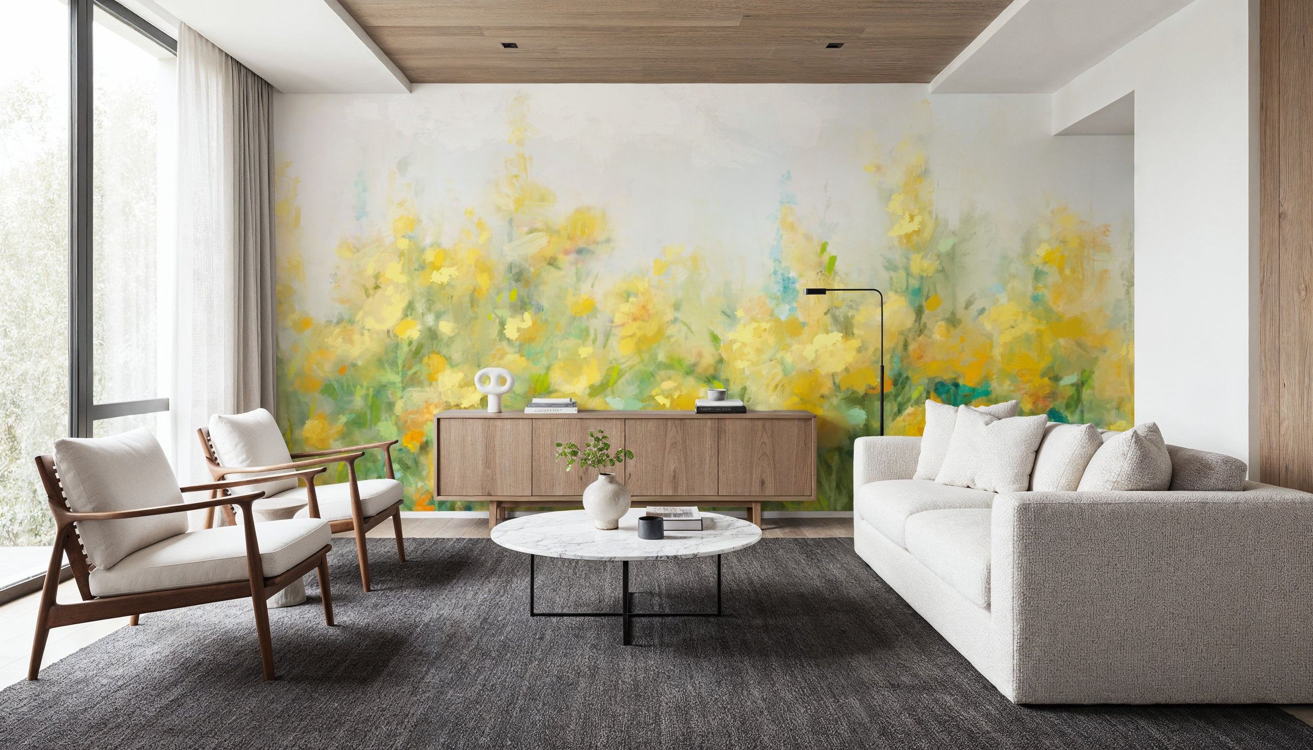 A Row of Yellow Blossoms Mural Wallpaper