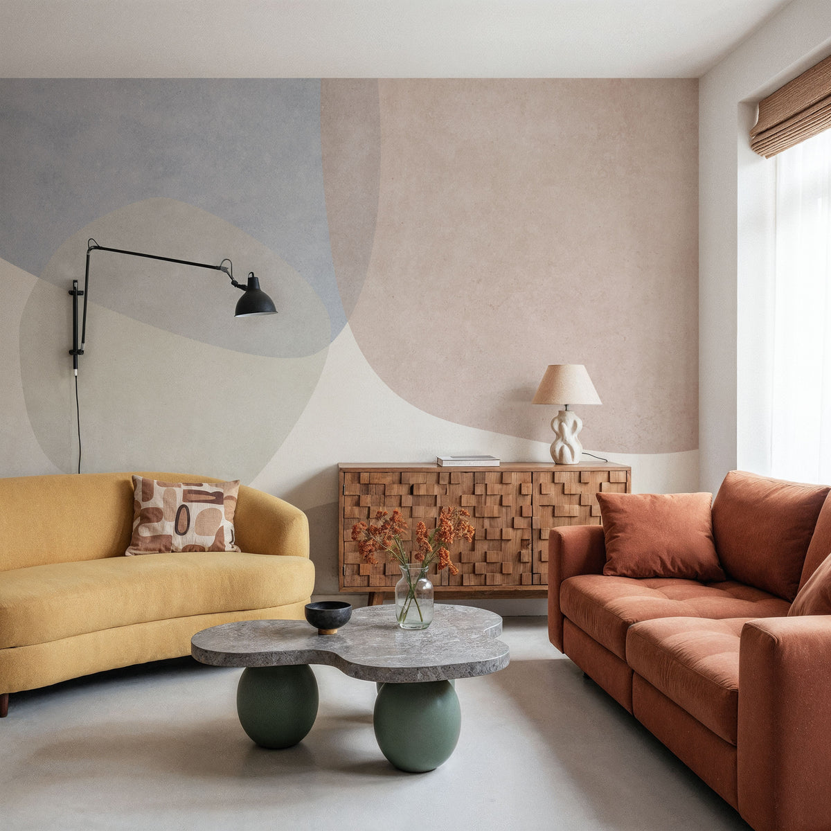 Embracing Shapes, Pastel Mural Wallpaper - room preview 06
