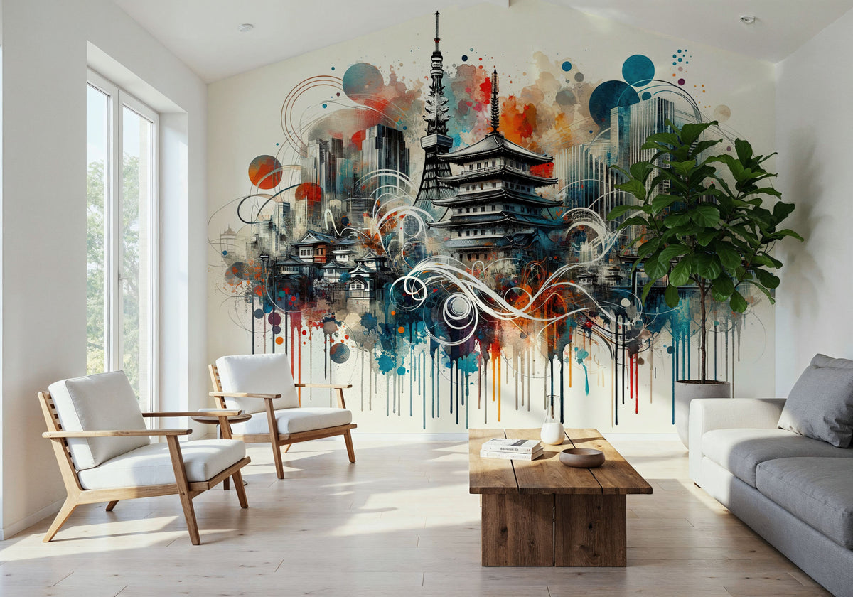 Watercolor Skyline Tokyo I Mural Wallpaper - room preview 06