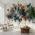 Watercolor Skyline Tokyo I Mural Wallpaper - room preview 06