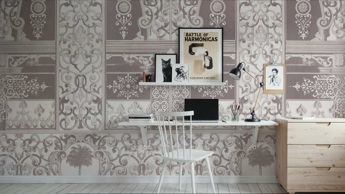 German Renaissance, Dusty Rose Mural Wallpaper - room preview 06