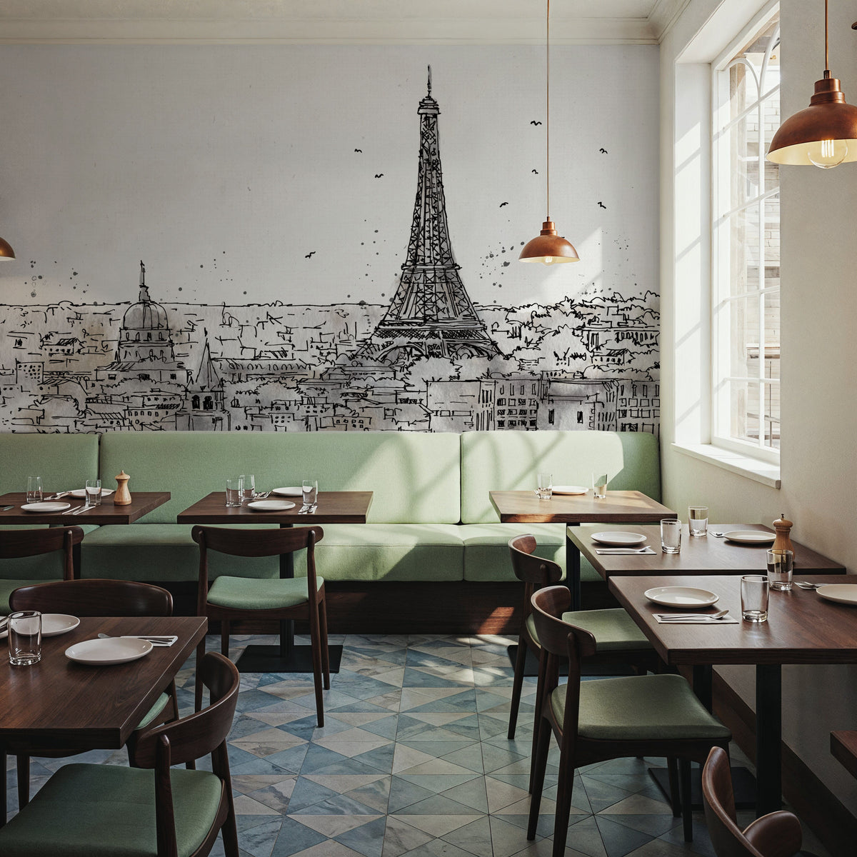 Skyline Sketches Paris Mural Wallpaper - room preview 06