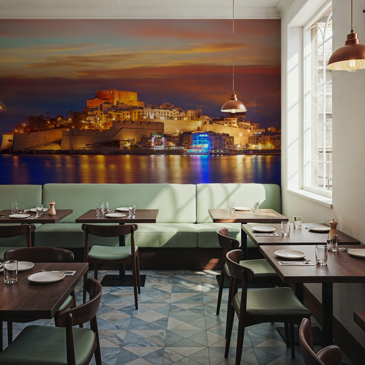 Mediterranean Castle Sunset Mural Wallpaper - room preview 06