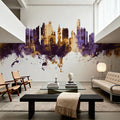 Panama City Skyline Purple & Gold Mural Wallpaper - room preview 06