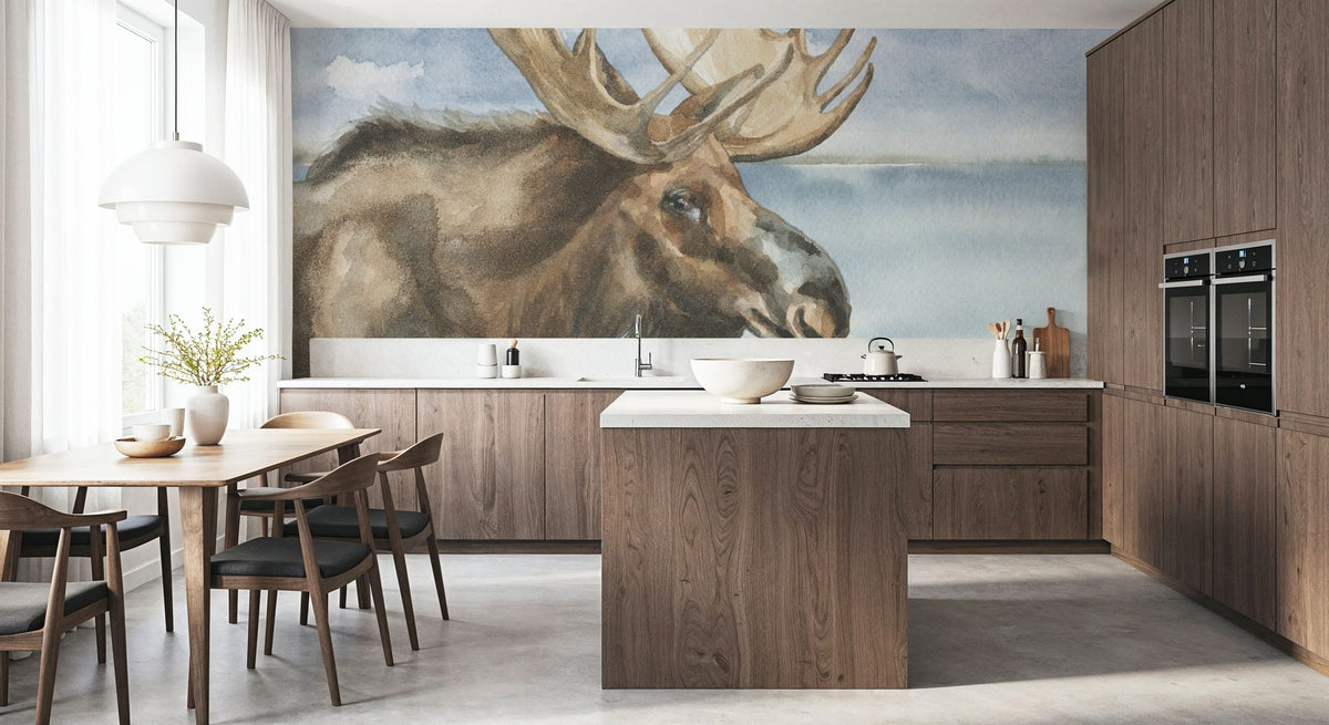 Moose by Lake Mural Wallpaper - room preview 06