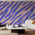 Watercolor Tiger Stripes, Periwinkle on Pink Mural Wallpaper - room preview 06