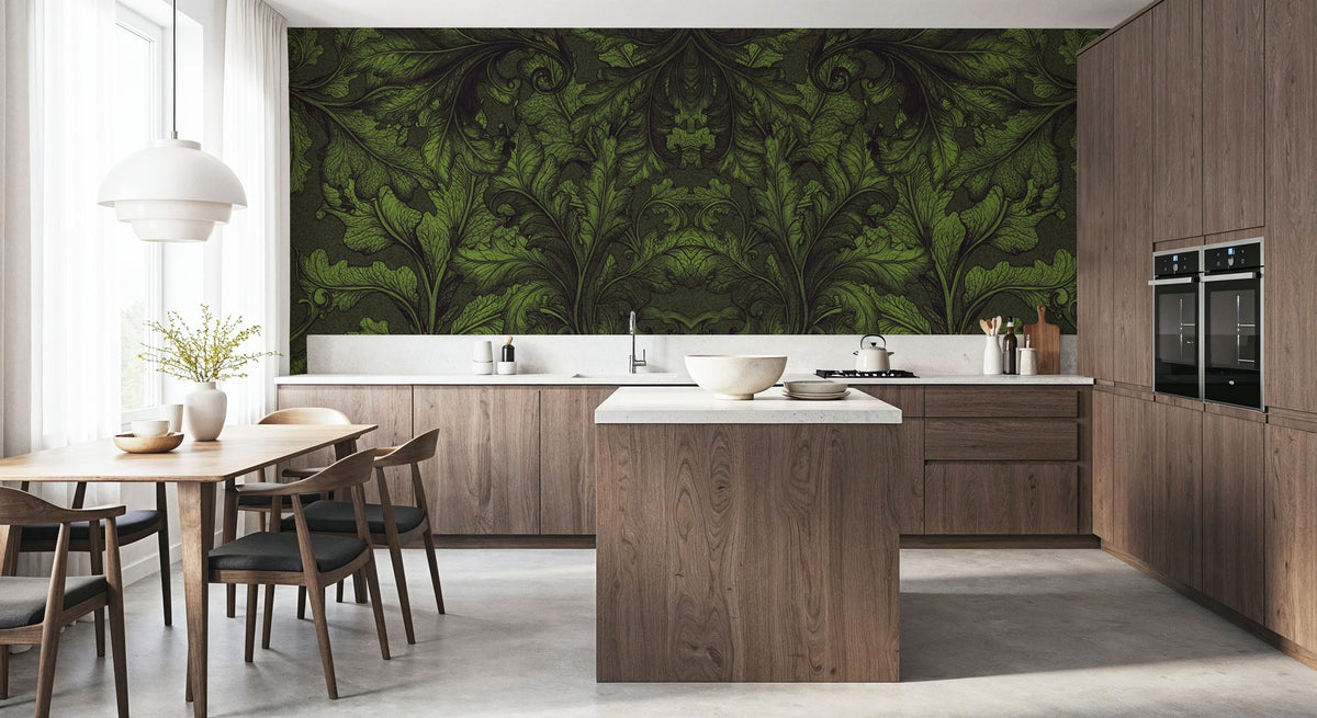 Shielded Leaf Green Mural Wallpaper - room preview 06