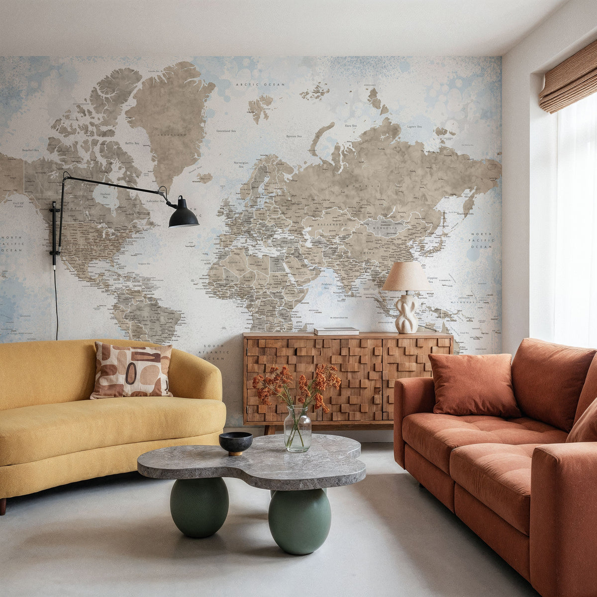 World Map Cities - Ghada Mural Wallpaper - room preview 06