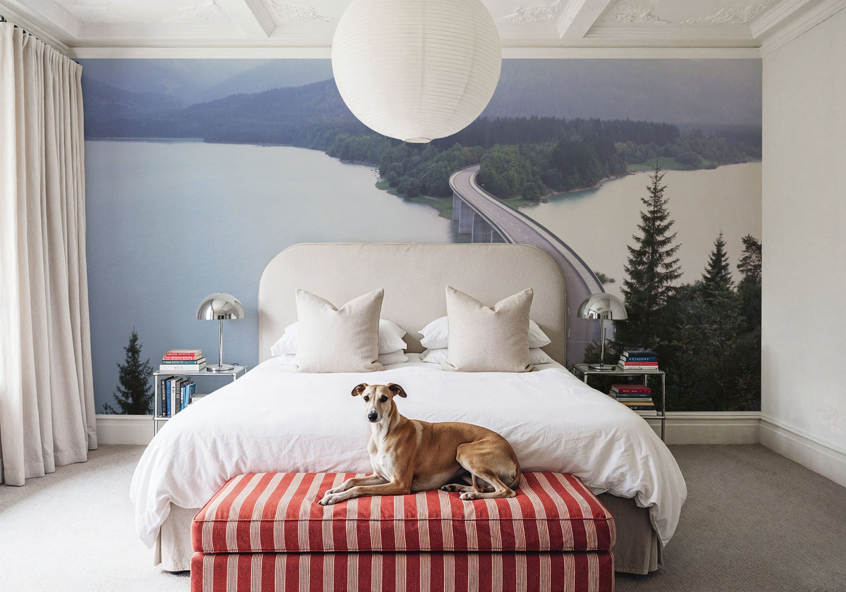 Misty Bridge Crossing Mural Wallpaper - room preview 06
