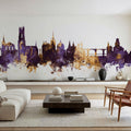 Fribourg Switzerland Skyline Purple & Gold Mural Wallpaper - room preview 06