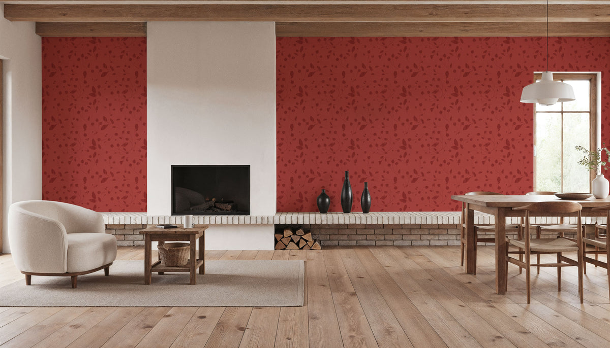 Time to Share Florals Red Mural Wallpaper - room preview 06