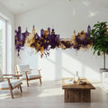 Nashua New Hampshire Skyline Purple & Gold Mural Wallpaper - room preview 06