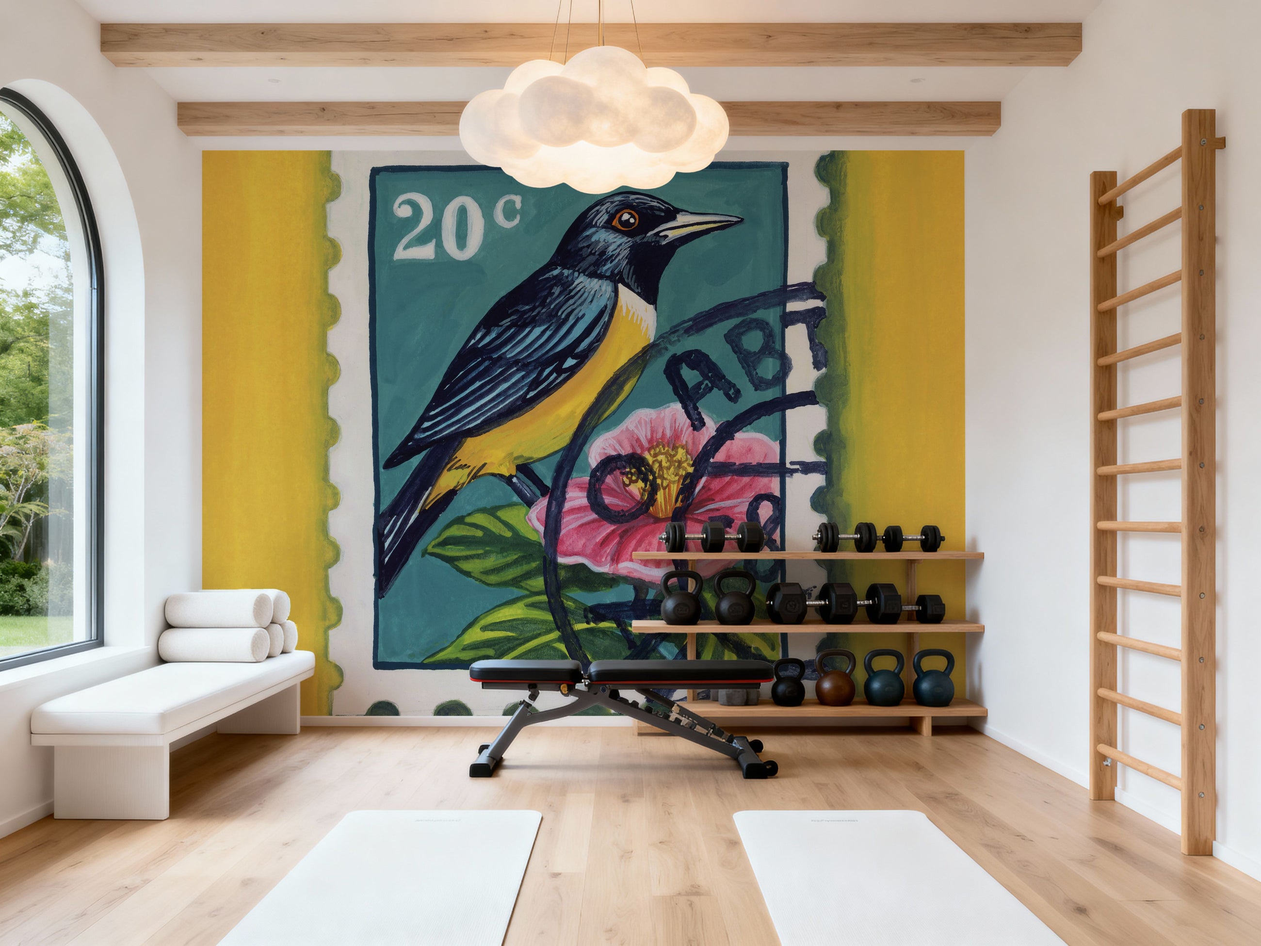 Beautiful Bird Stamp Mural Wallpaper