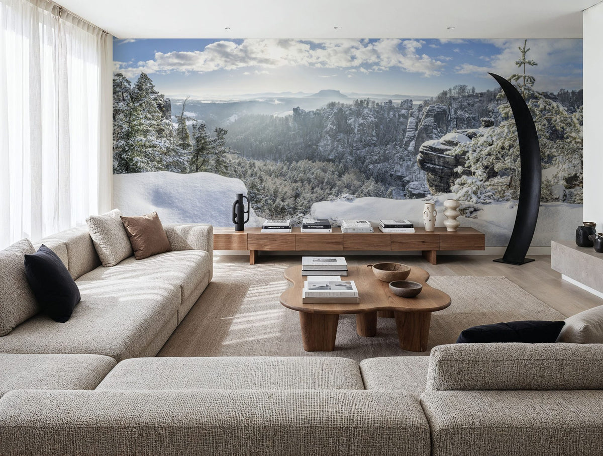 Swiss Winter Panorama Mural Wallpaper - room preview 06