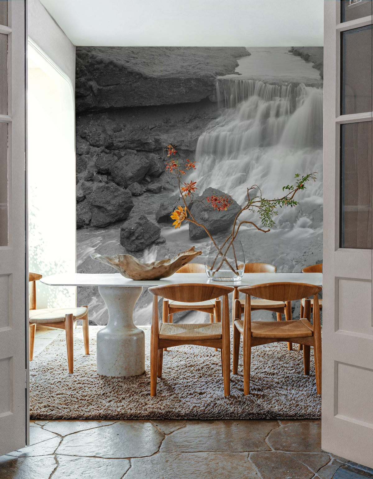 Waterfall Along the Fjarthra River Mural Wallpaper - room preview 06
