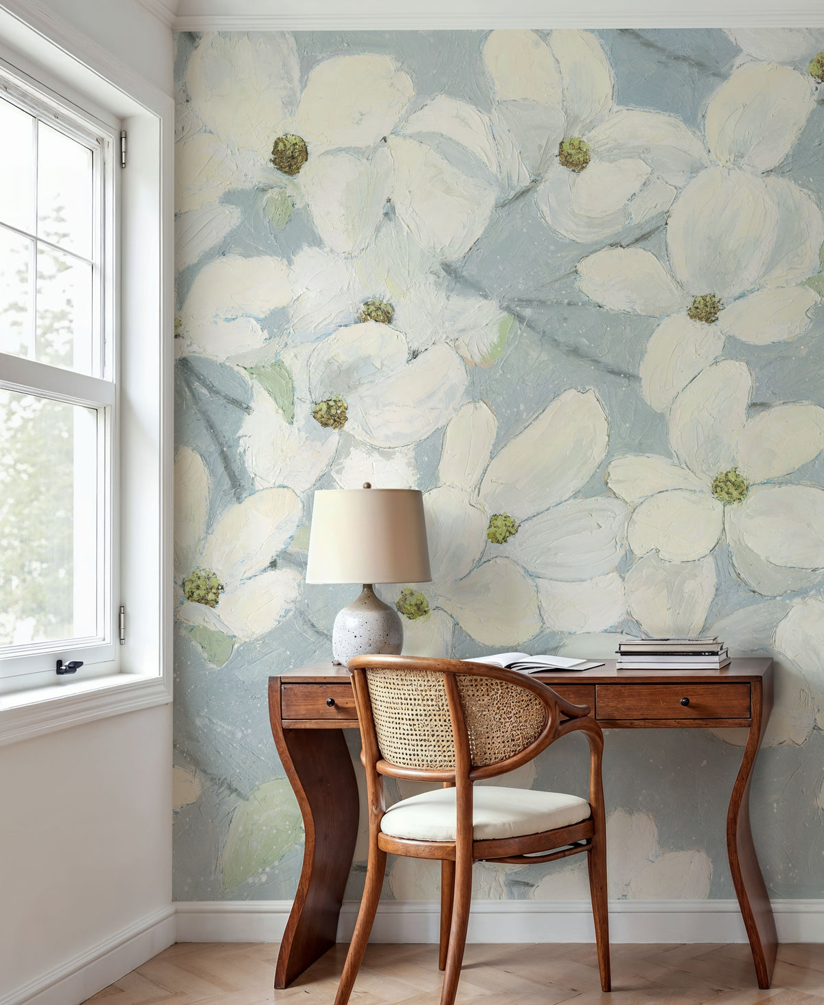 Dogwood White Mural Wallpaper - room preview 06