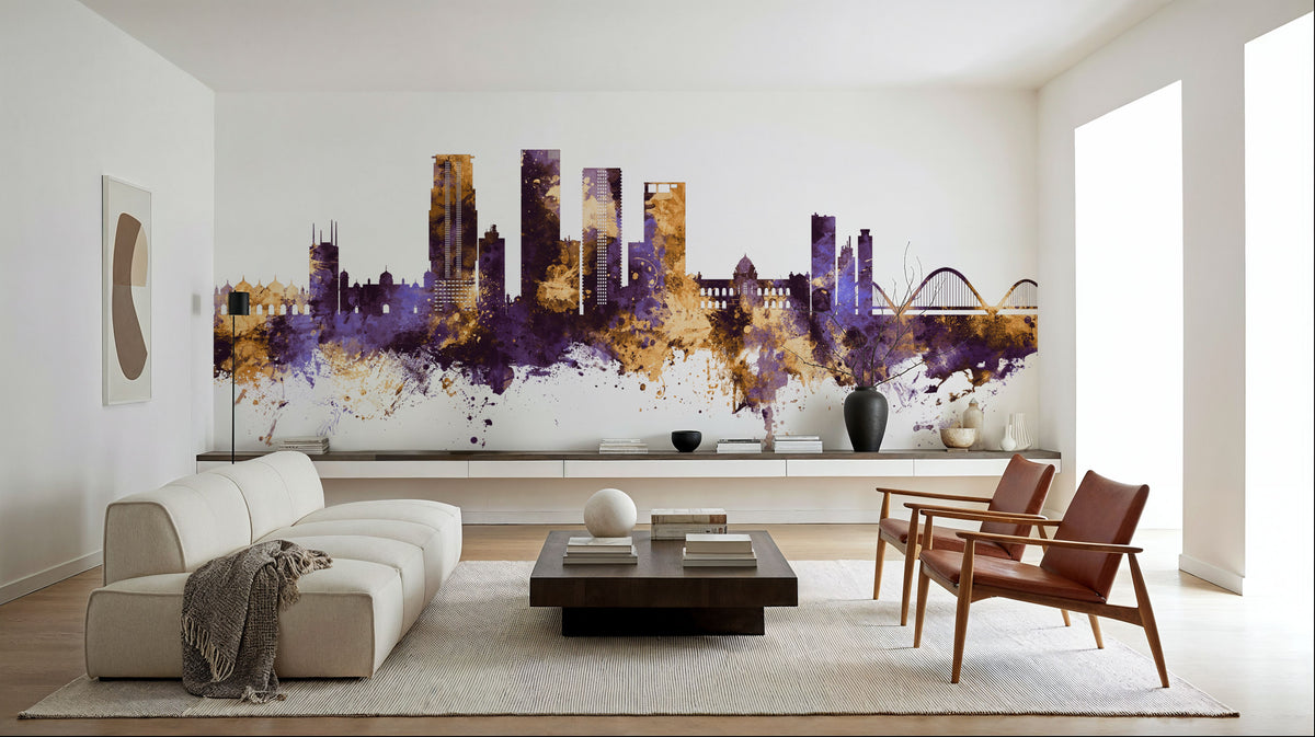Dhaka Bangladesh Skyline Purple & Gold Mural Wallpaper - room preview 06