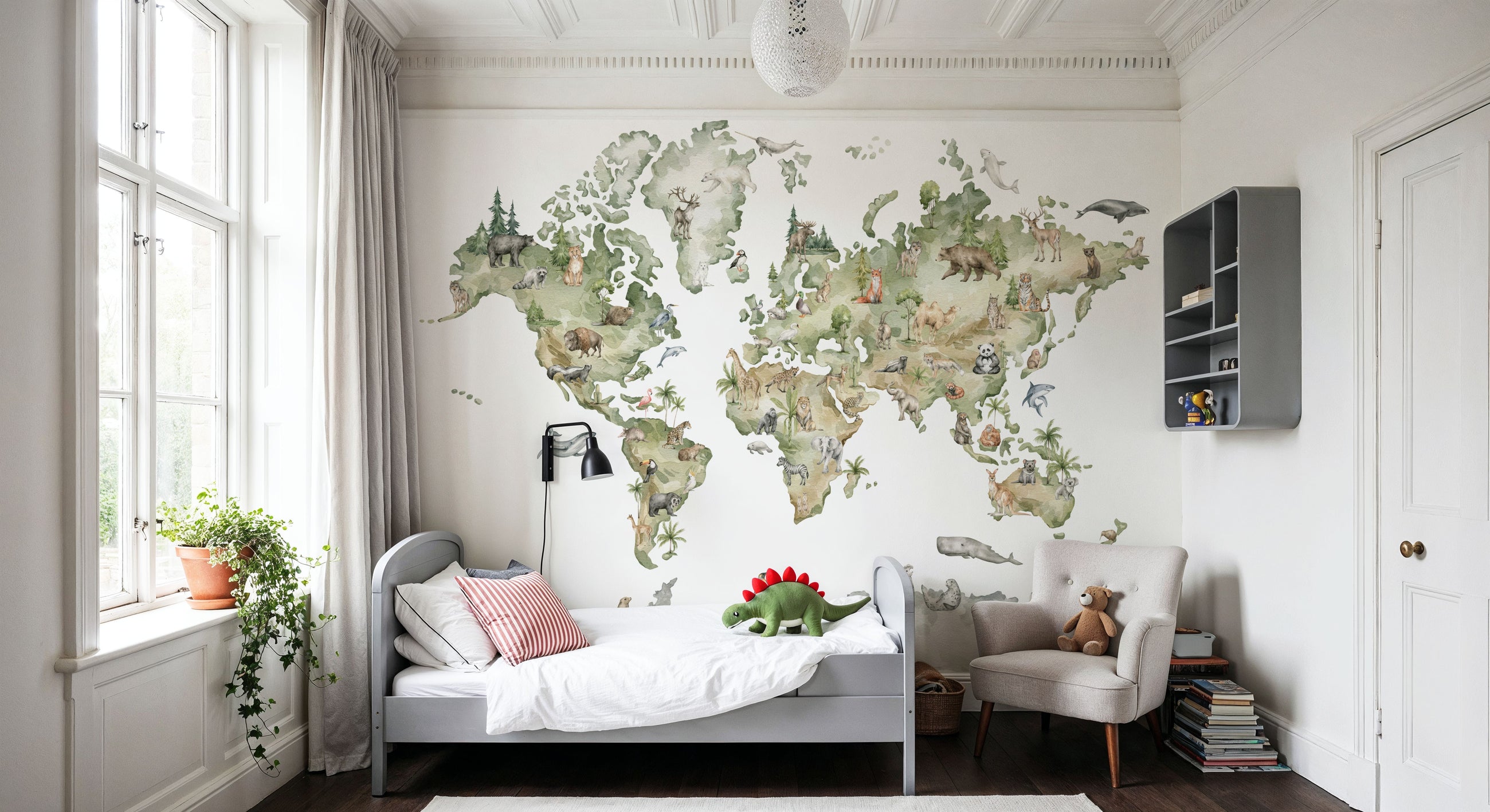 Animals From Around the World Map Mural Wallpaper