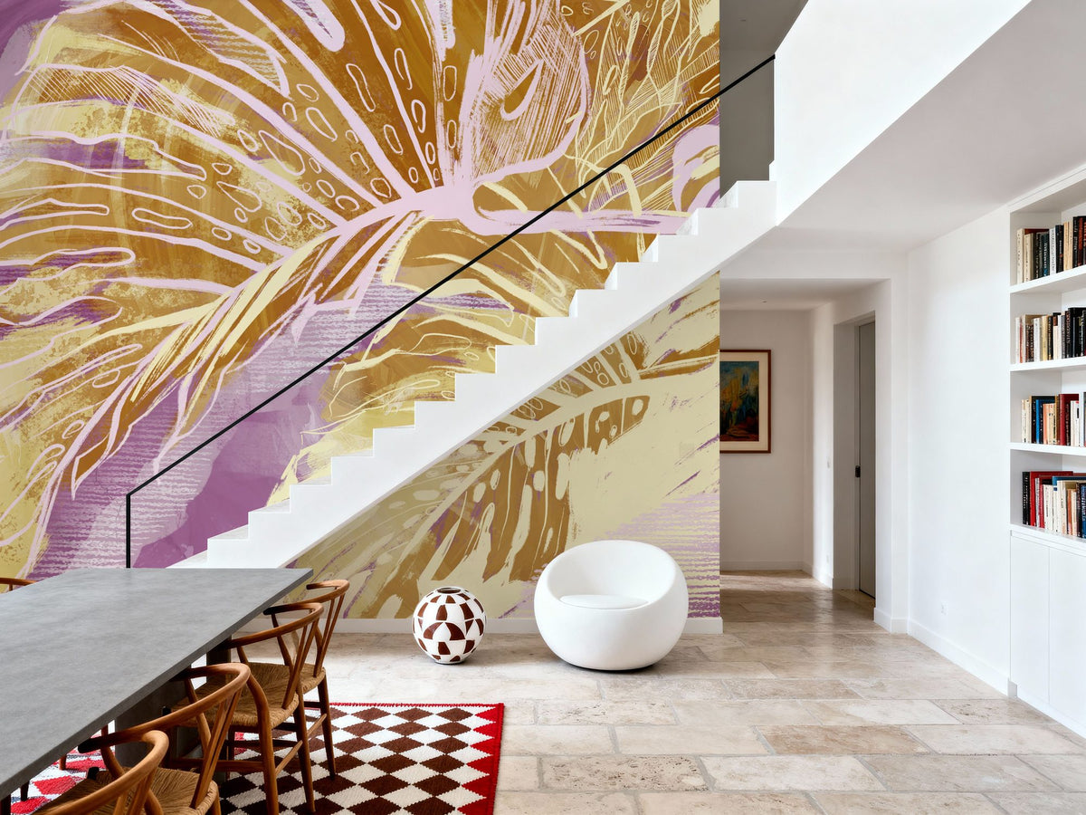 High Grunge Leaves Mural Wallpaper - Red Tone - room preview 06