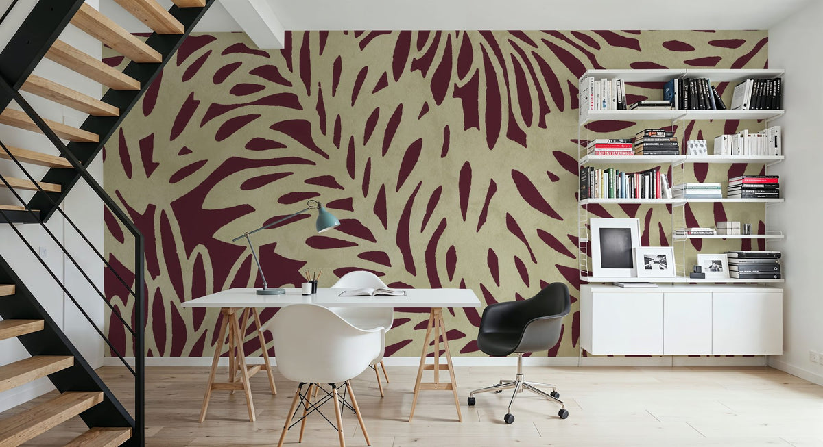Leaf Wave Claret Mural Wallpaper - room preview 06
