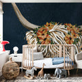 Harvest Cow Floral Texture Dark Mural Wallpaper - room preview 06