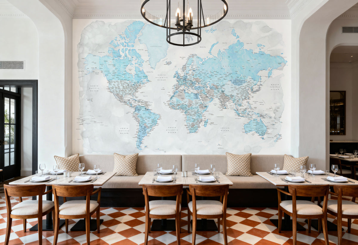 World Map Cities - Jabulani Mural Wallpaper - room preview 06