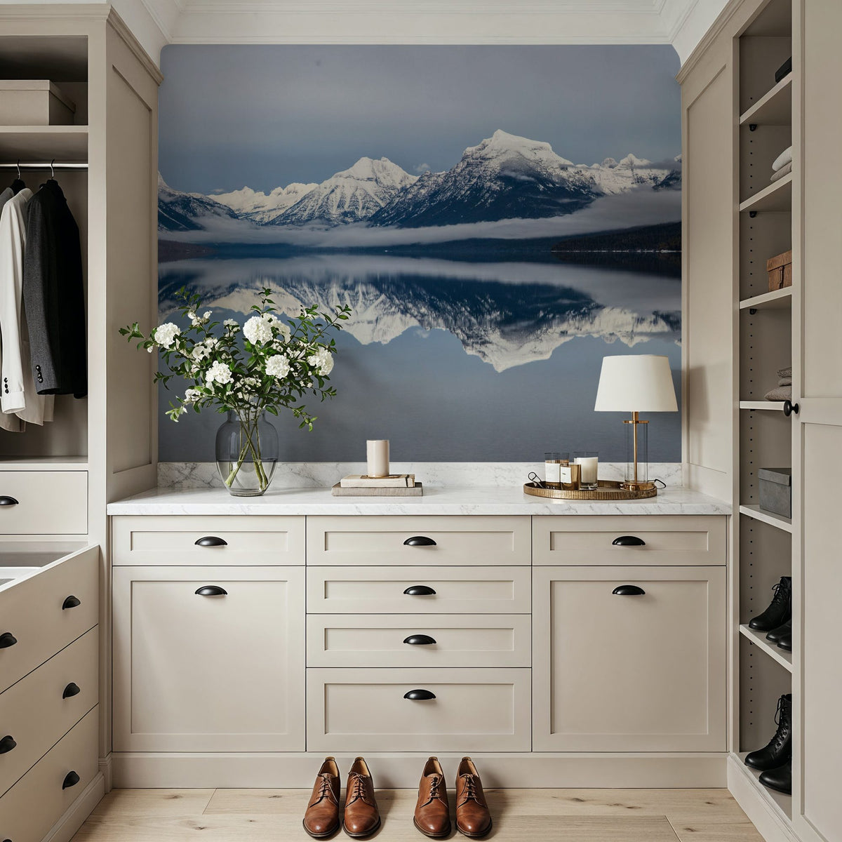 Mountains Over Lake Mural Wallpaper - room preview 06