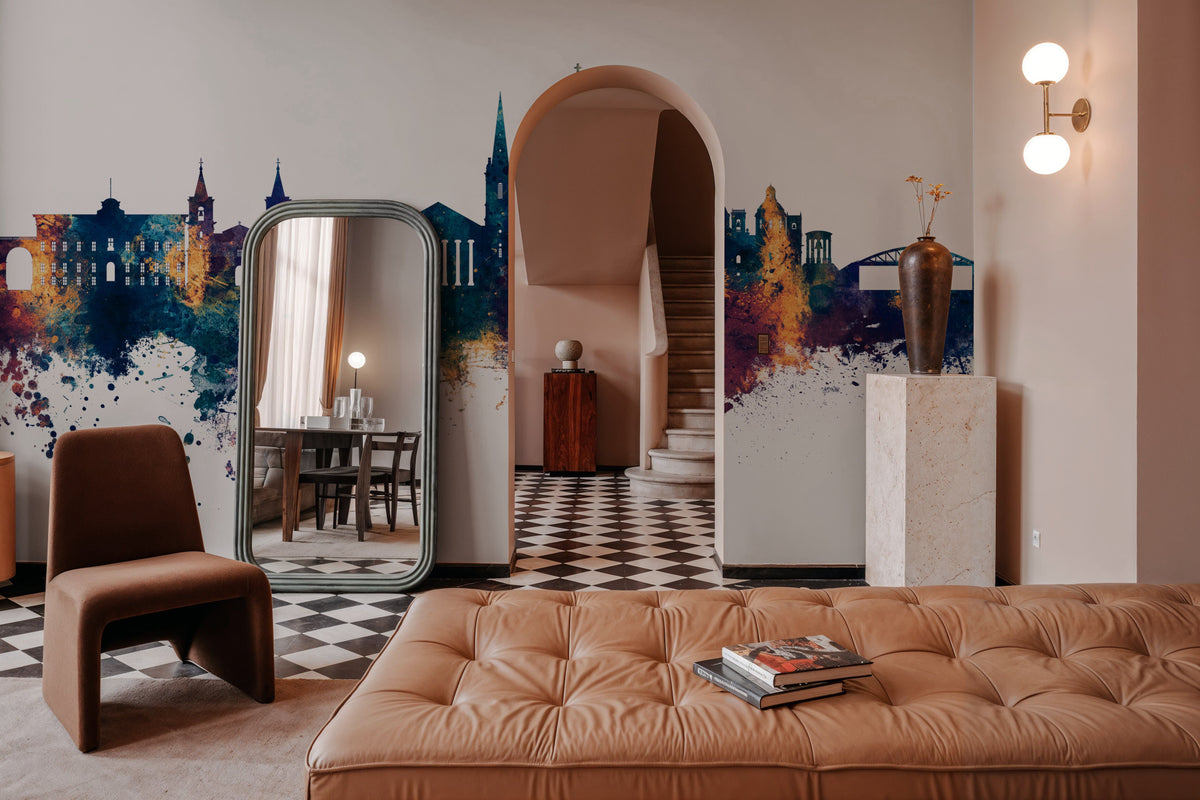 Valletta Malta Skyline Blue & Bronze Mural Wallpaper - room preview 06