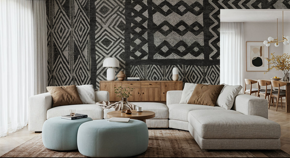 Kuba Abstract BW Mural Wallpaper - room preview 06