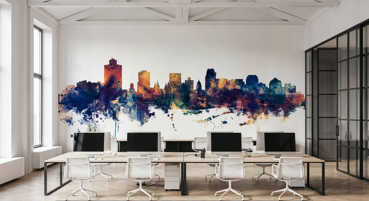 Salt Lake City Utah Skyline Blue & Bronze Mural Wallpaper - room preview 06