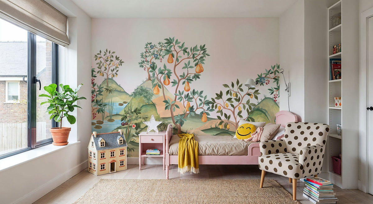 Orchard Reverie (no Animals), Soft Pink Mural Wallpaper - room preview 06