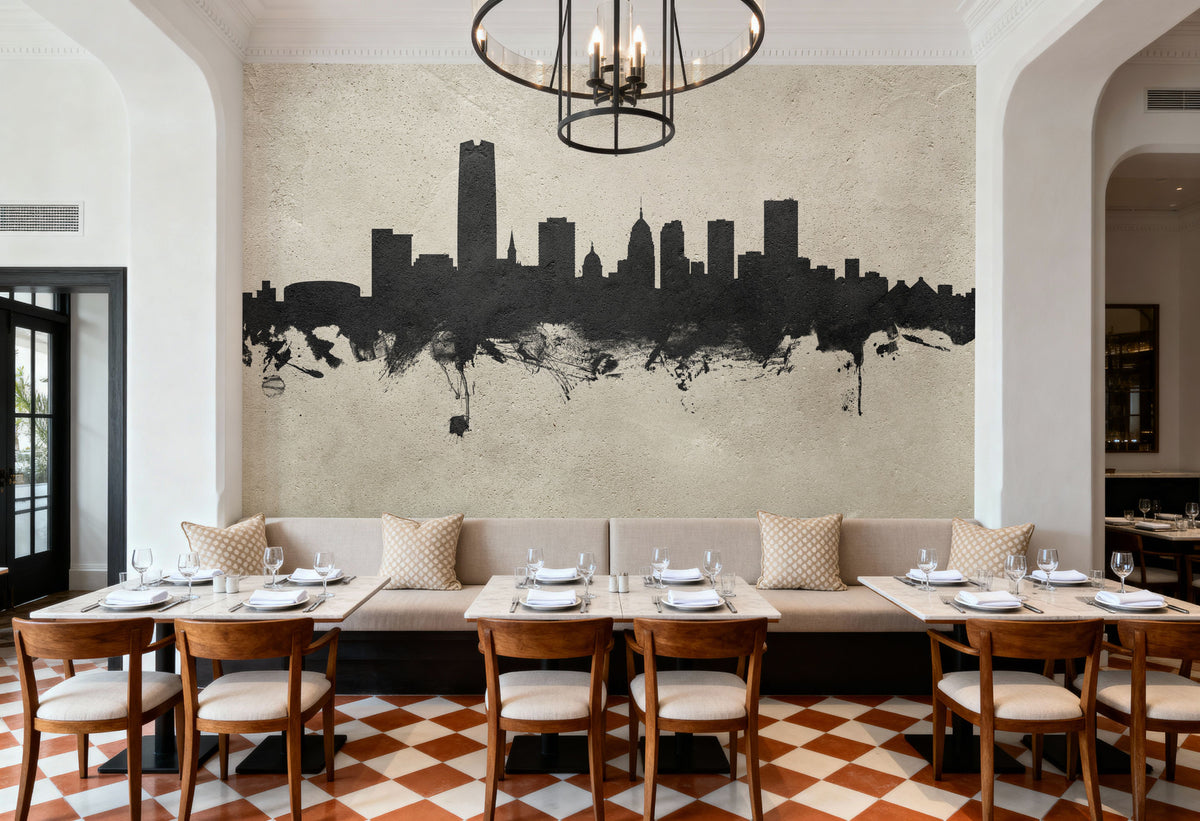 Oklahoma City Skyline Concrete Mural Wallpaper - room preview 06