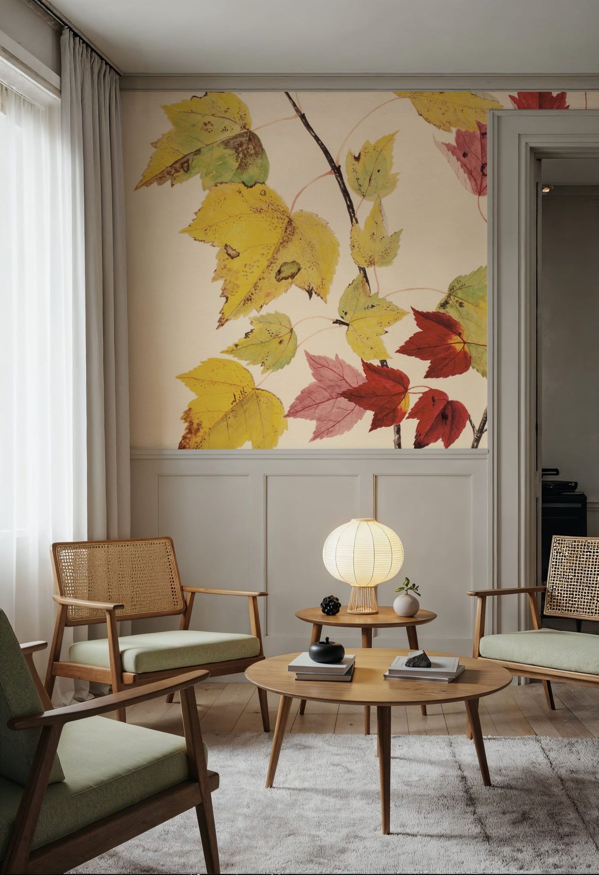 Fall Leaves III Muted Mural Wallpaper - room preview 06