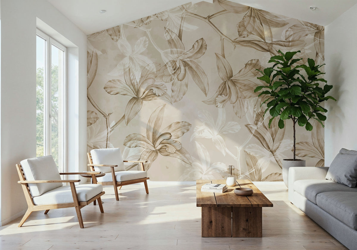 Orchids on Water Mural Wallpaper - room preview 06
