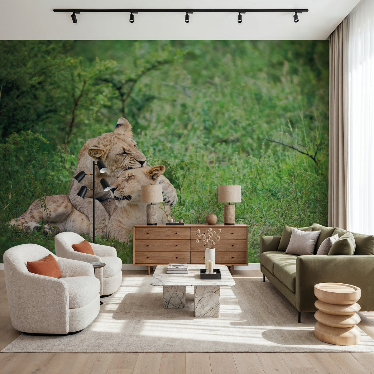 Playful Lions Mural Wallpaper - room preview 06