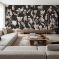 Tulips & Birds, Black Mural Wallpaper - room preview 06