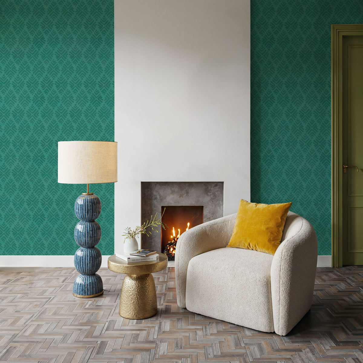 Bohemian Leaves Persian Green Mural Wallpaper - room preview 06