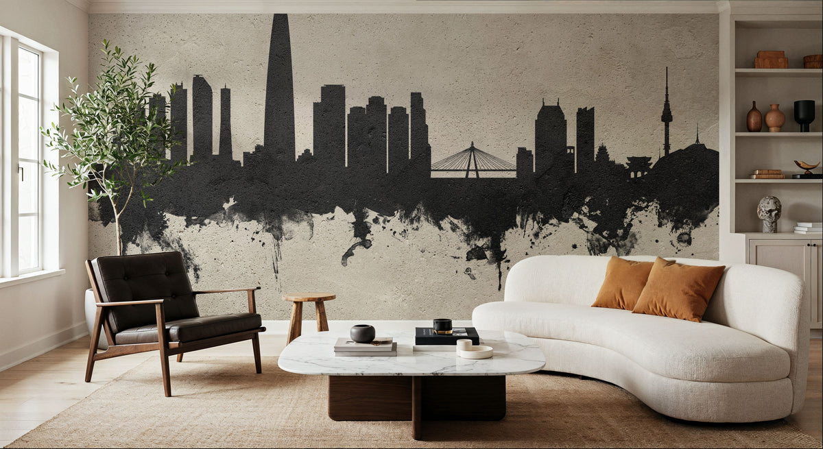 Seoul Skyline Concrete Mural Wallpaper - room preview 06