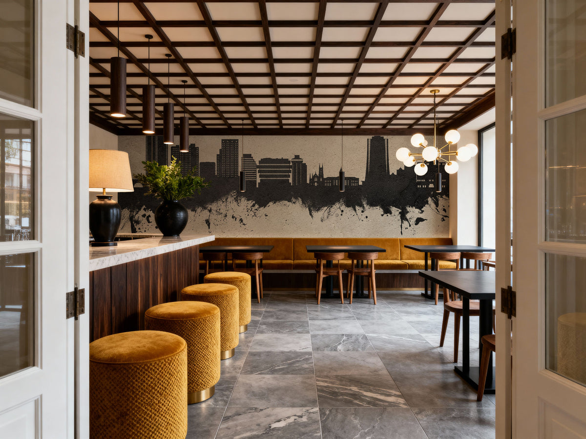 Stamford Connecticut Skyline Concrete Mural Wallpaper - room preview 06