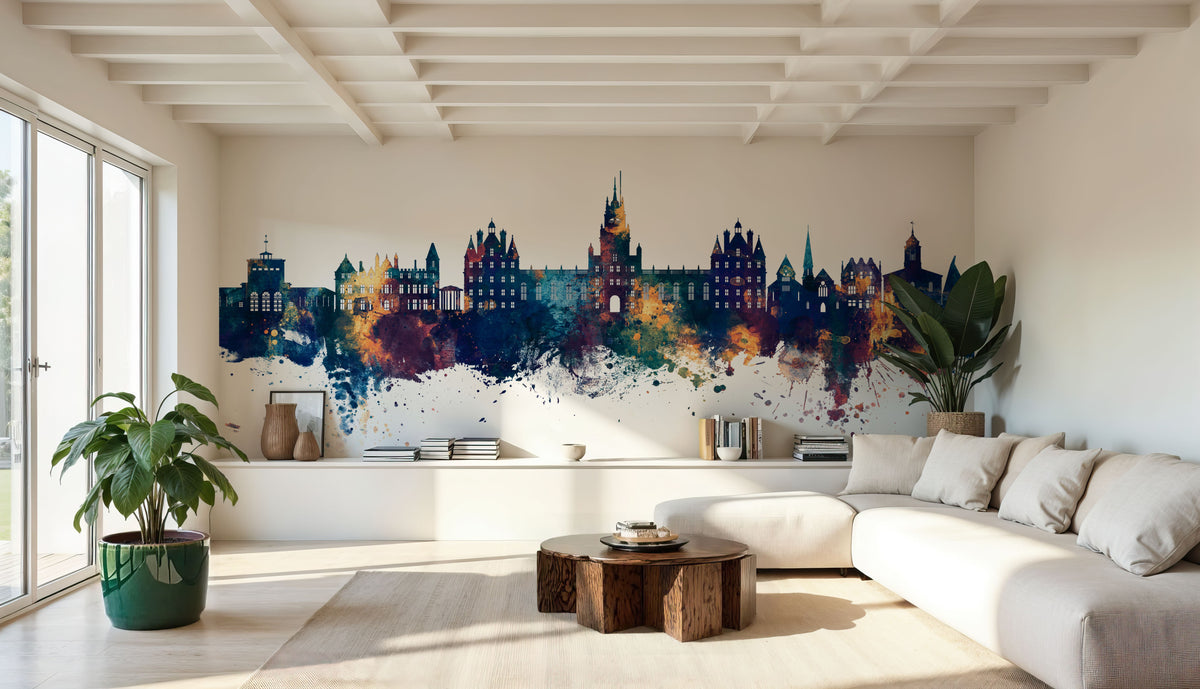 Egham England Skyline Blue & Bronze Mural Wallpaper - room preview 06
