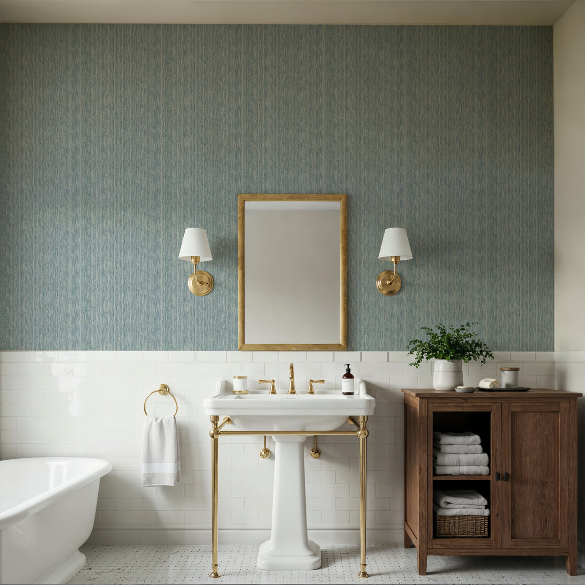 Faux Cloth Texture, Seafoam Mural Wallpaper - room preview 06