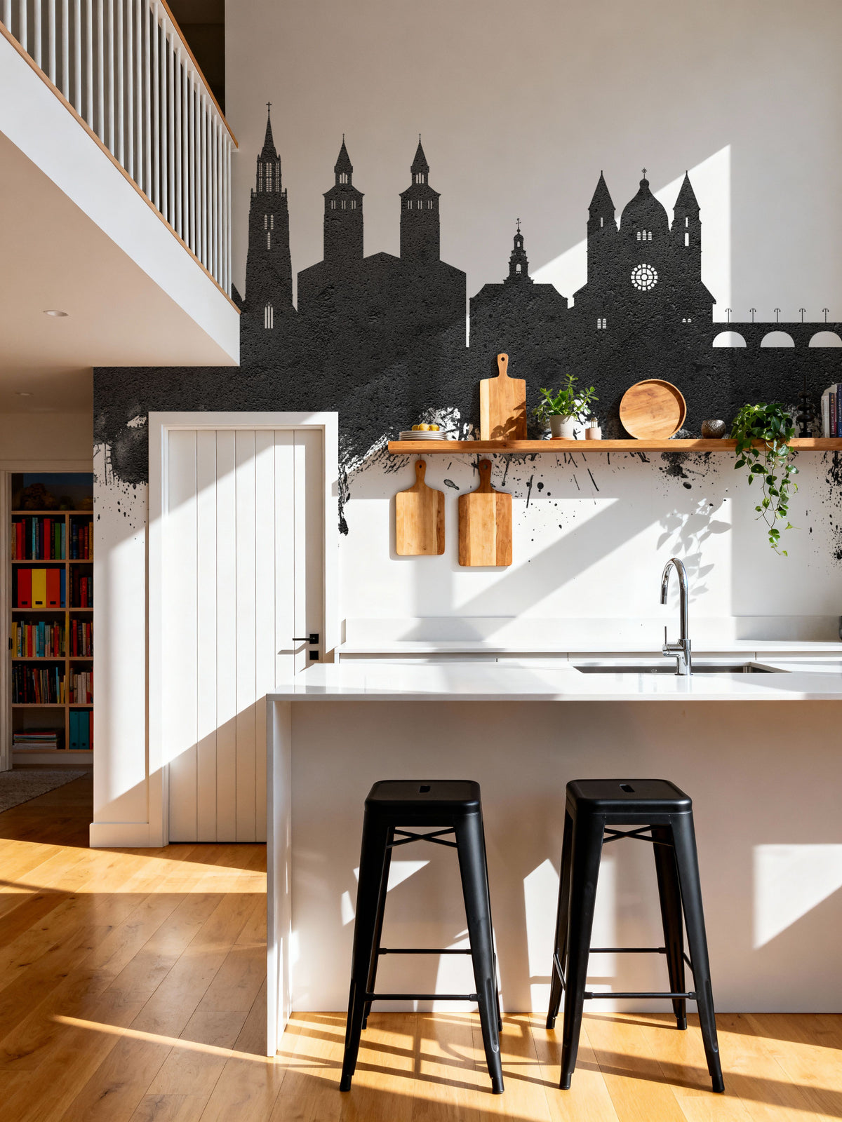 Maastricht the Netherlands Skyline Black & White Mural Wallpaper - room preview 06