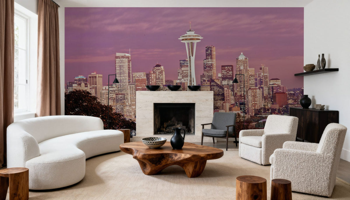 Pink Twilight Metropolis Mural Wallpaper - room preview 06