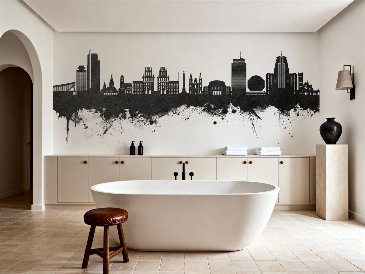 Minsk Belarus Skyline Black & White Mural Wallpaper - room preview 06