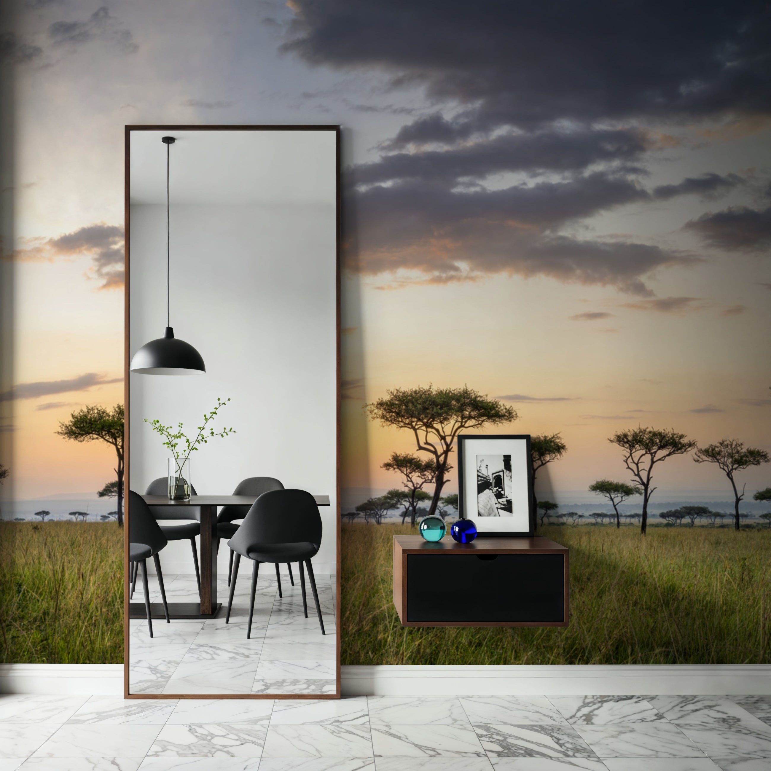 Acacia Trees Sunrise Mural Wallpaper