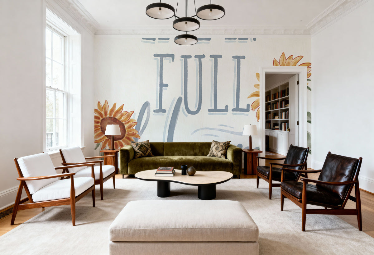 Sunflower Season VI White Mural Wallpaper - room preview 06