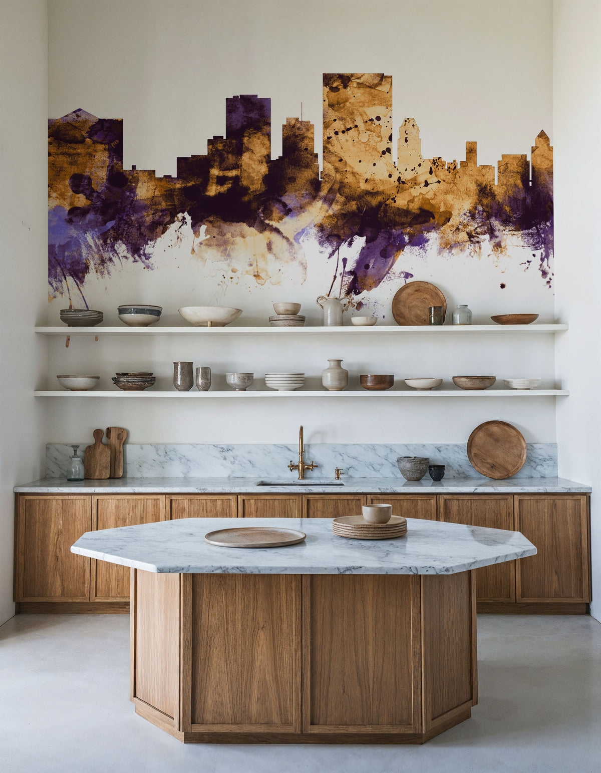 El Paso Texas Skyline Purple & Gold Mural Wallpaper - room preview 06