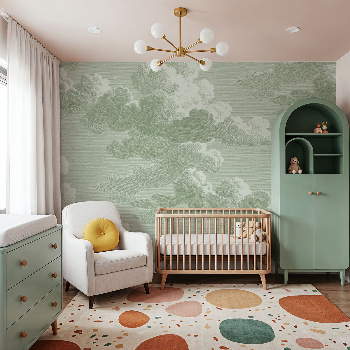 Intaglio Clouds, Sage Mural Wallpaper - room preview 06